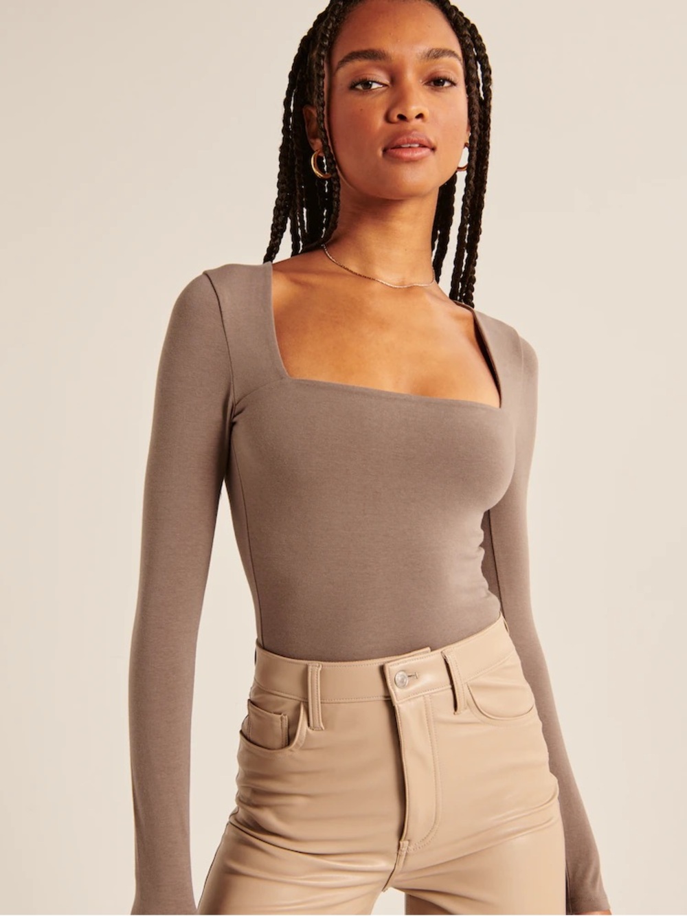 Abercrombie & Fitch Taupe‎ Long Sleeve Bodysuit Women’s Size Small